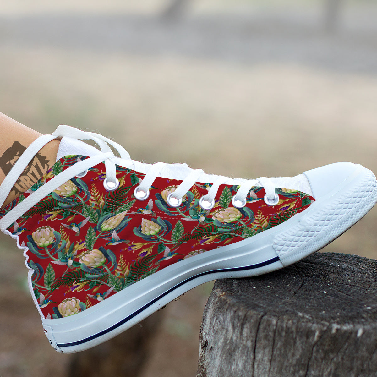 Hummingbird And Wild Flowers Print Pattern White High Top Shoes-grizzshop