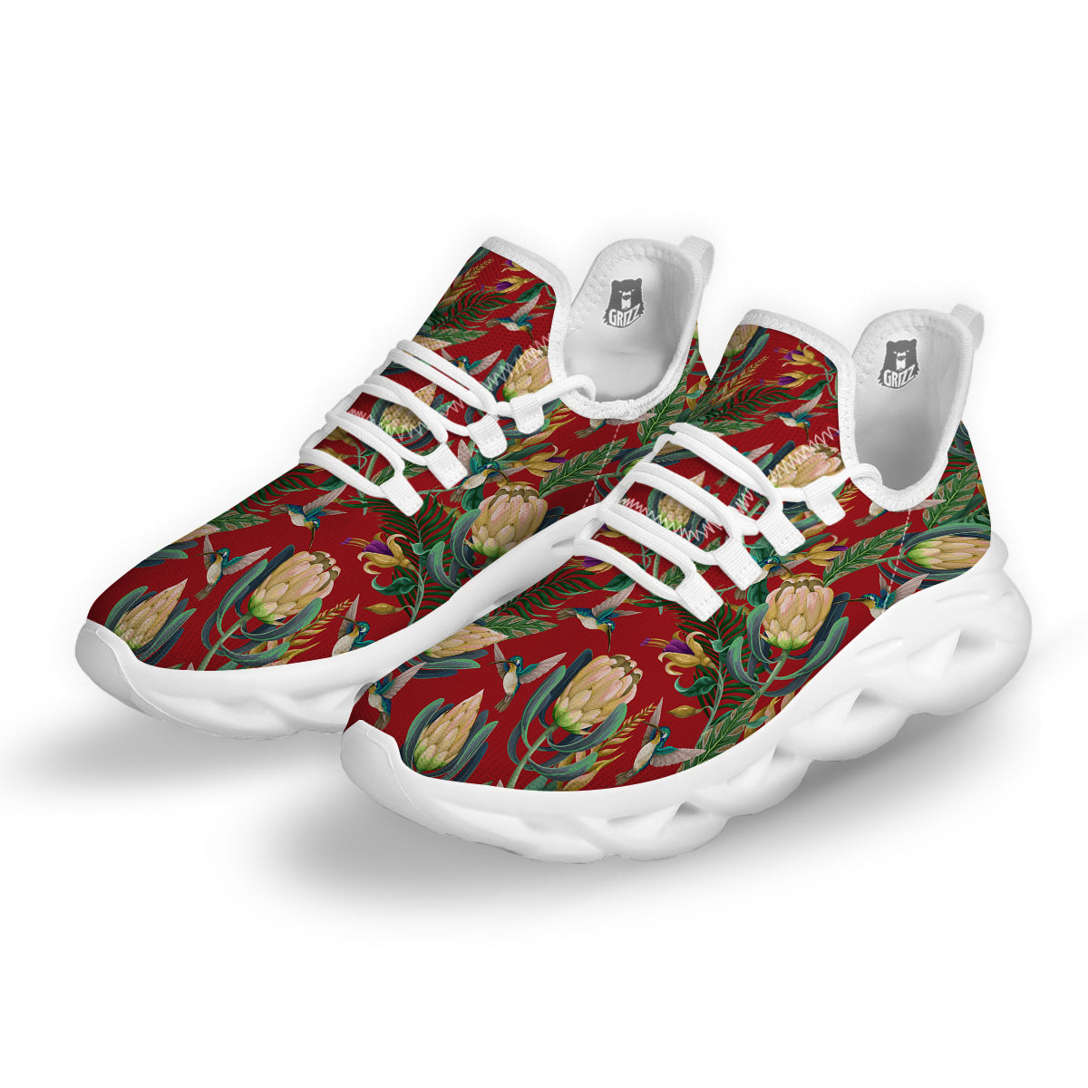 Hummingbird And Wild Flowers Print Pattern White Running Shoes-grizzshop