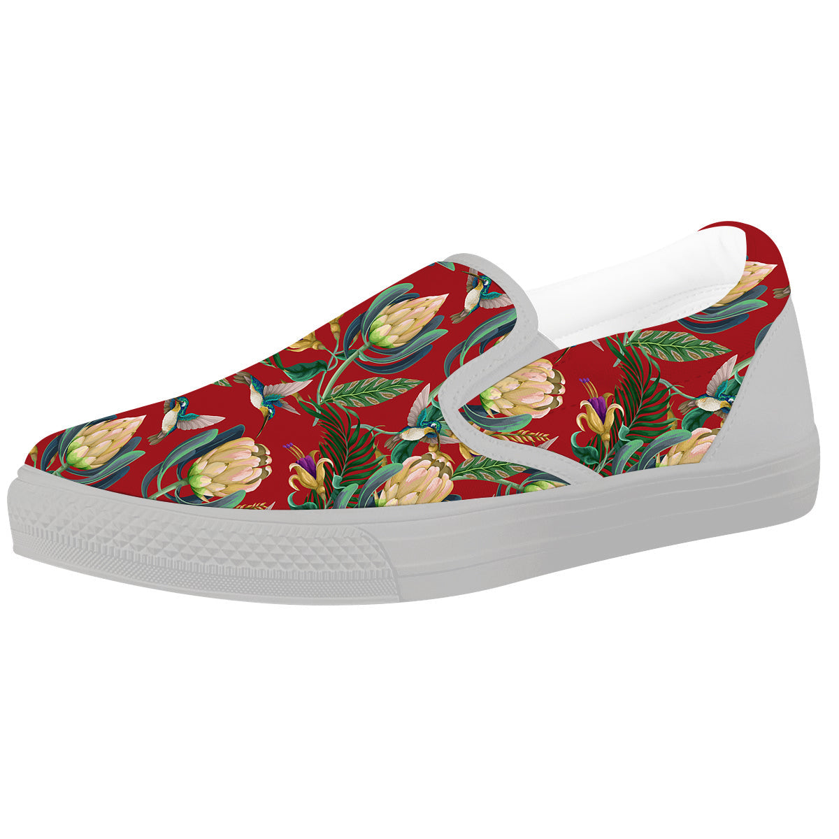 Hummingbird And Wild Flowers Print Pattern White Slip On Shoes-grizzshop