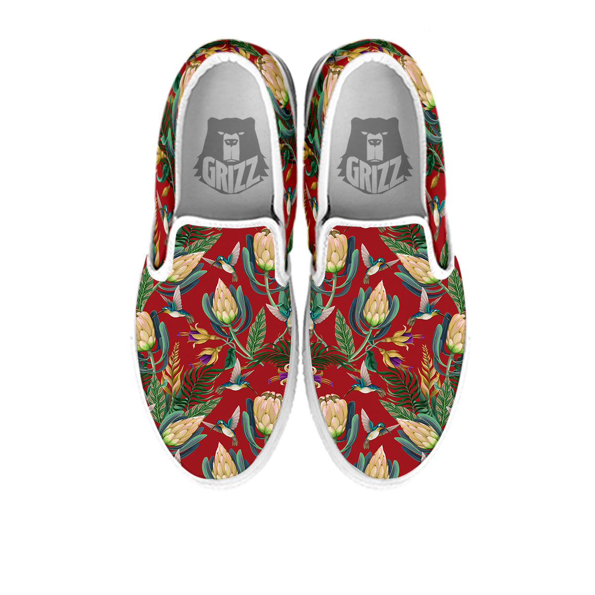 Hummingbird And Wild Flowers Print Pattern White Slip On Shoes-grizzshop