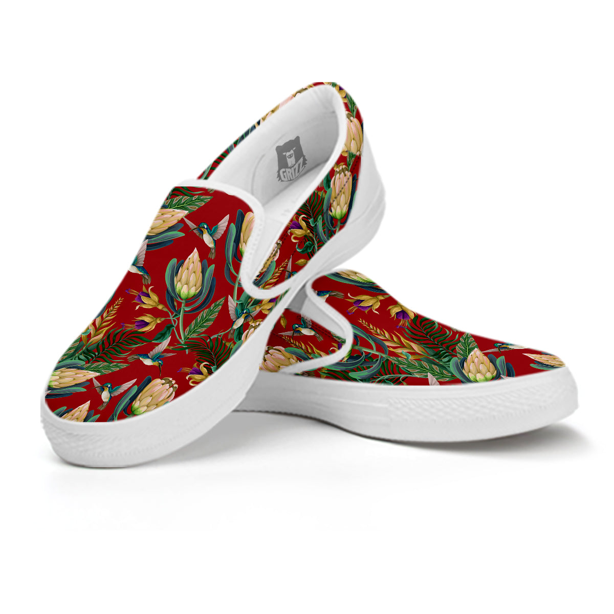 Hummingbird And Wild Flowers Print Pattern White Slip On Shoes-grizzshop