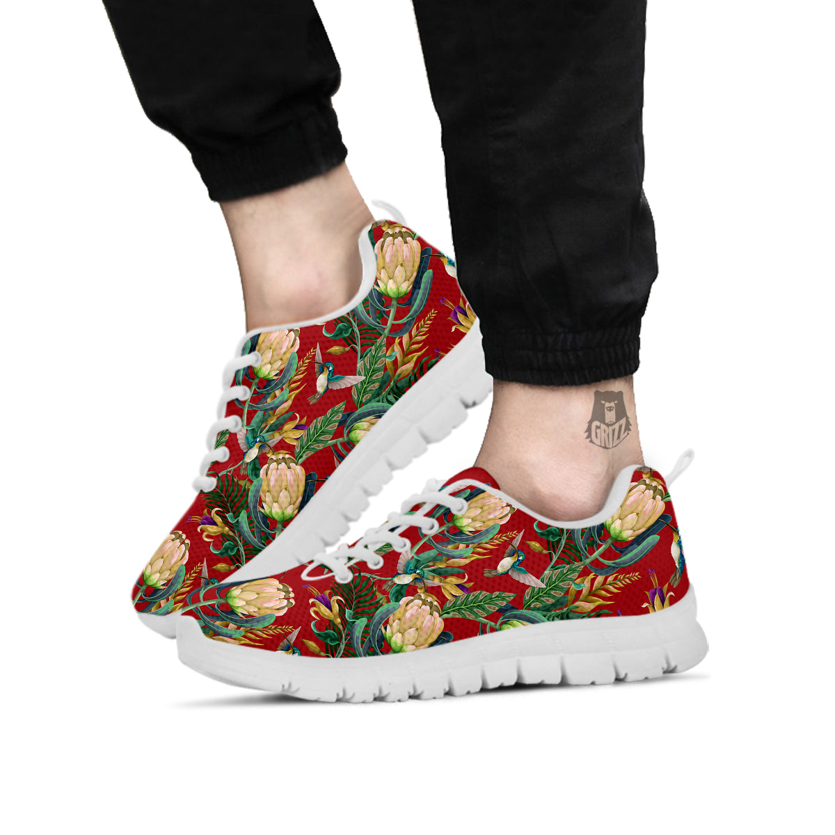 Hummingbird And Wild Flowers Print Pattern White Sneaker-grizzshop
