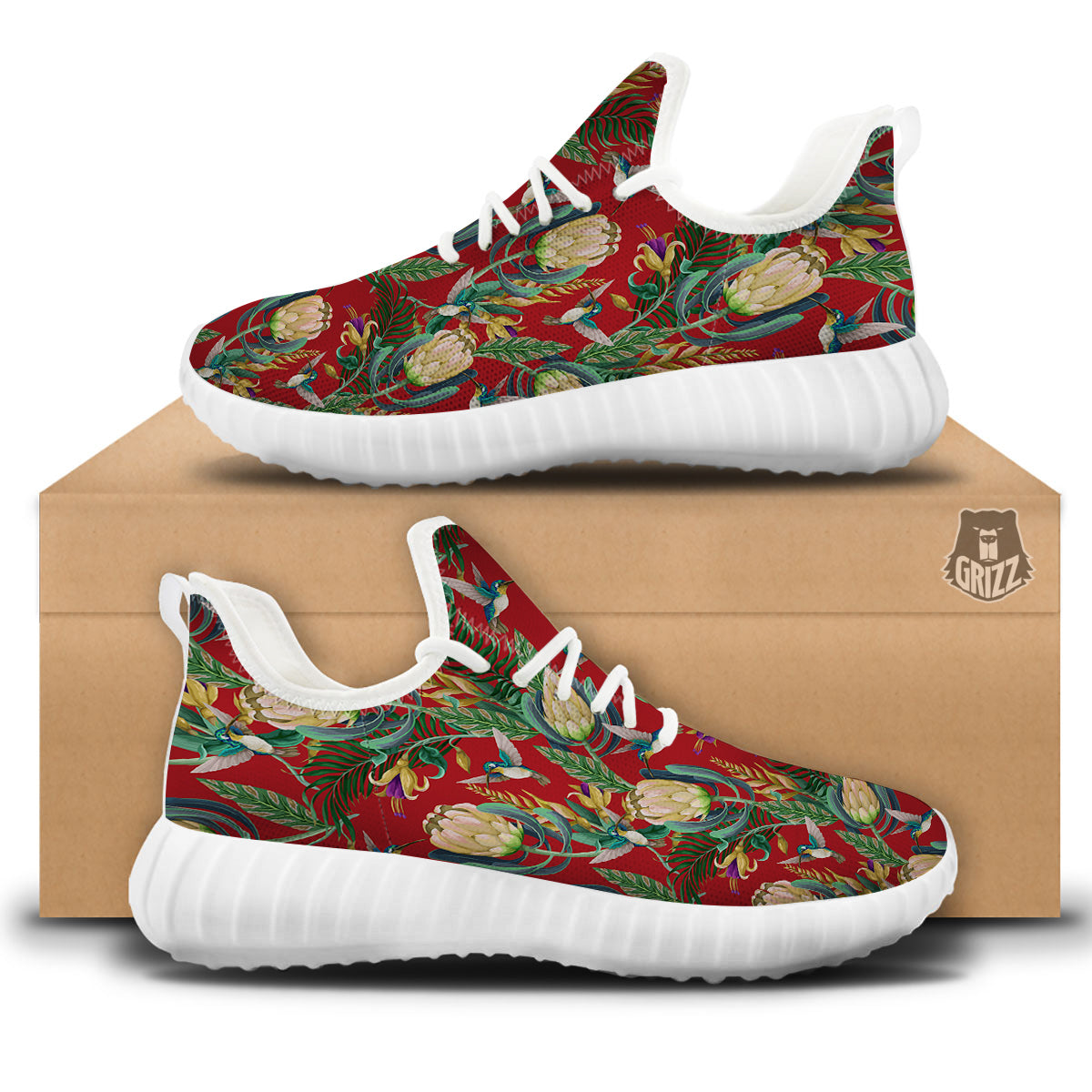 Hummingbird And Wild Flowers Print Pattern White Walking Shoes-grizzshop