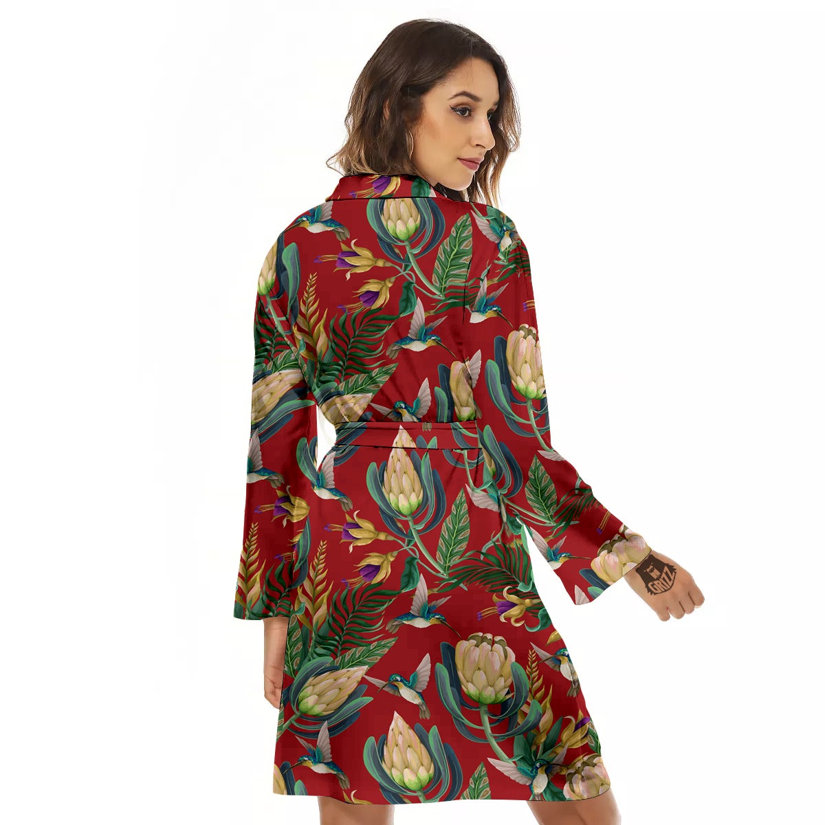 Hummingbird And Wild Flowers Print Pattern Women's Robe-grizzshop