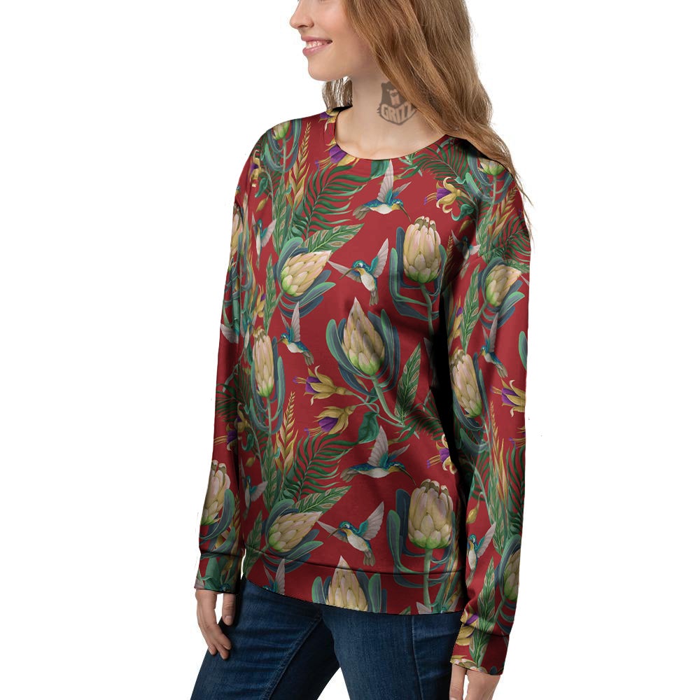 Hummingbird And Wild Flowers Print Pattern Women's Sweatshirt-grizzshop