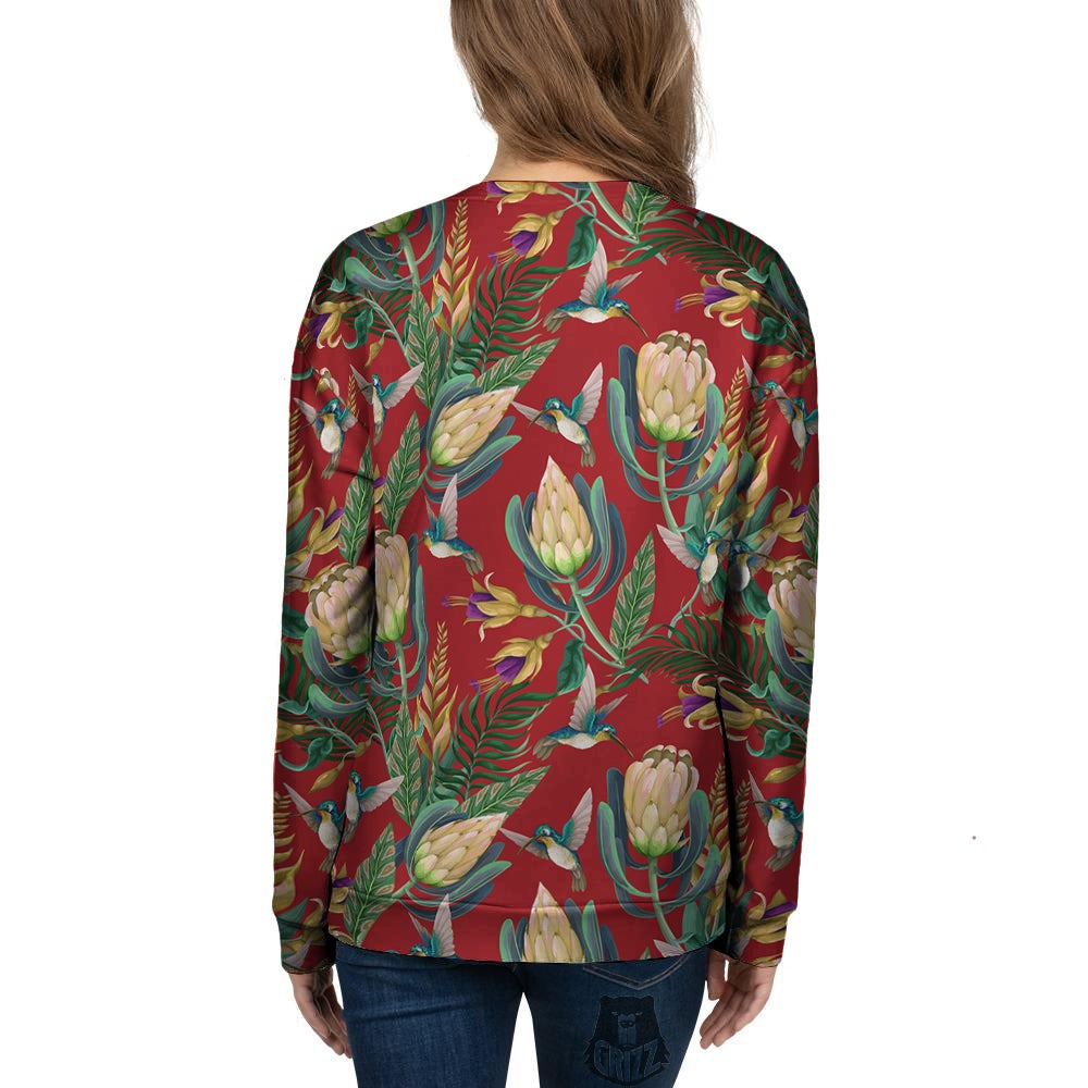 Hummingbird And Wild Flowers Print Pattern Women's Sweatshirt-grizzshop