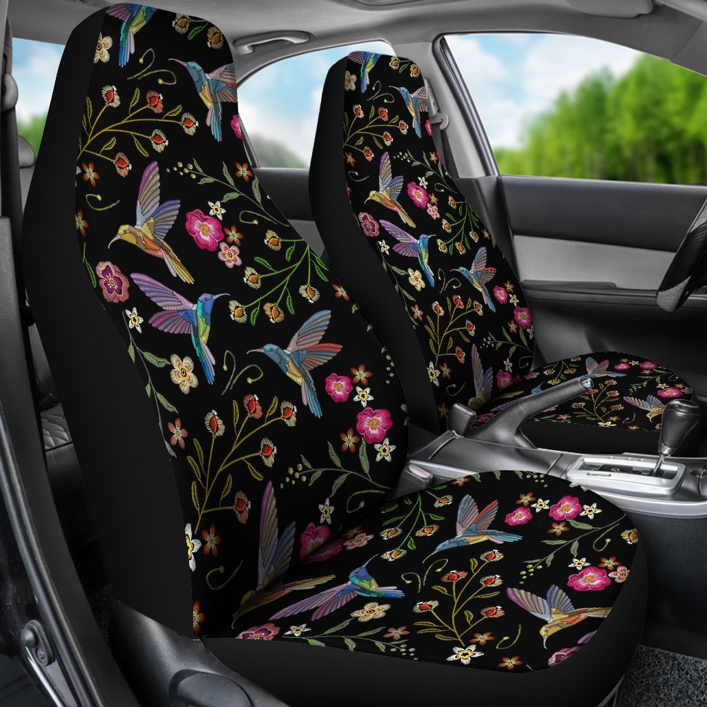 Hummingbird Black Floral Universal Fit Car Seat Cover-grizzshop