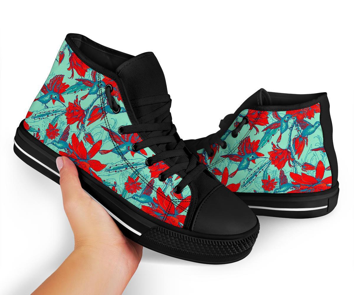 Hummingbird Floral Men Women's High Top Shoes-grizzshop