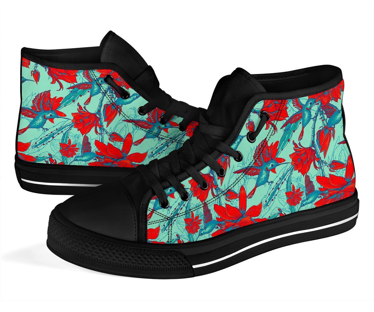 Hummingbird Floral Men Women's High Top Shoes-grizzshop