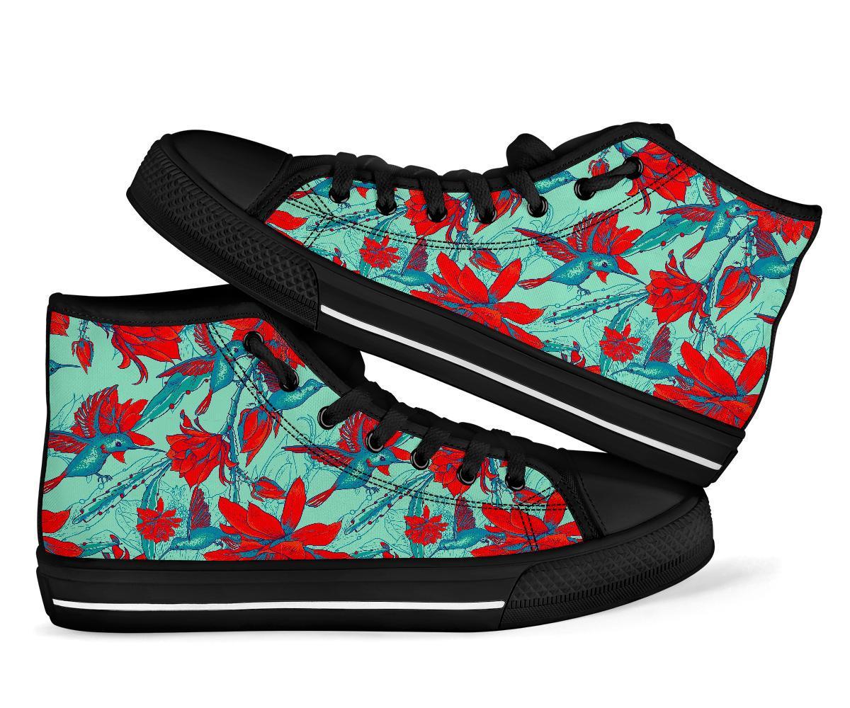 Hummingbird Floral Men Women's High Top Shoes-grizzshop