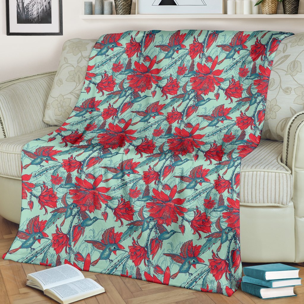 Hummingbird Floral Pattern Print Blanket-grizzshop