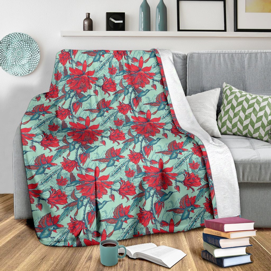 Hummingbird Floral Pattern Print Blanket-grizzshop