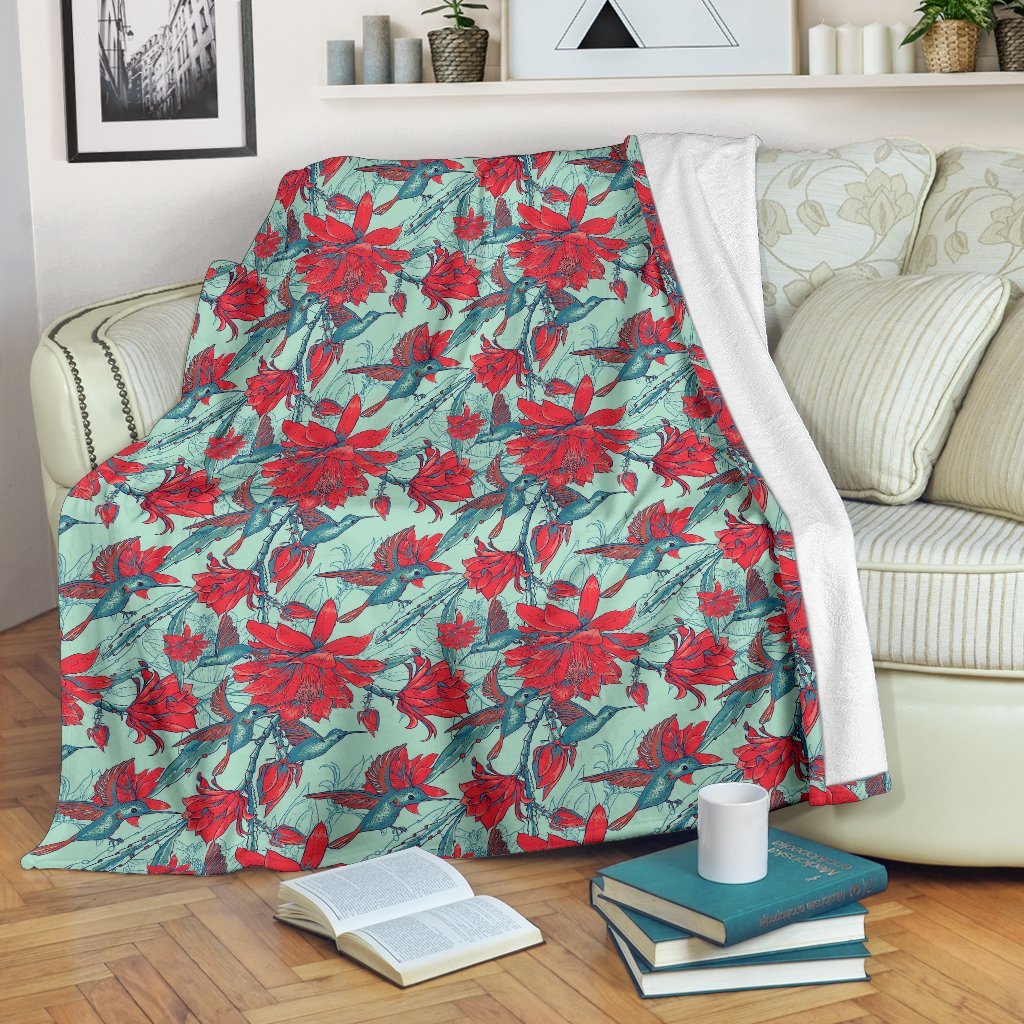 Hummingbird Floral Pattern Print Blanket-grizzshop