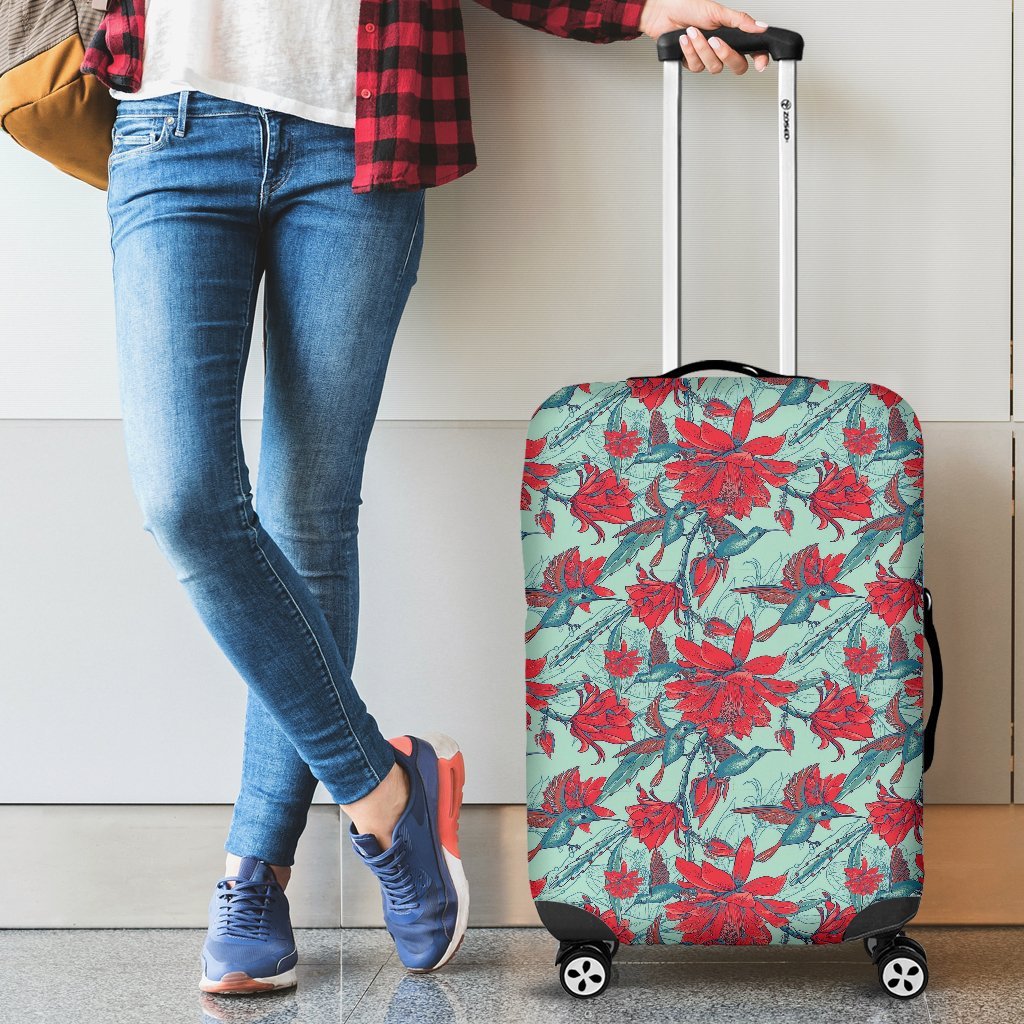 Hummingbird Floral Pattern Print Luggage Cover Protector-grizzshop