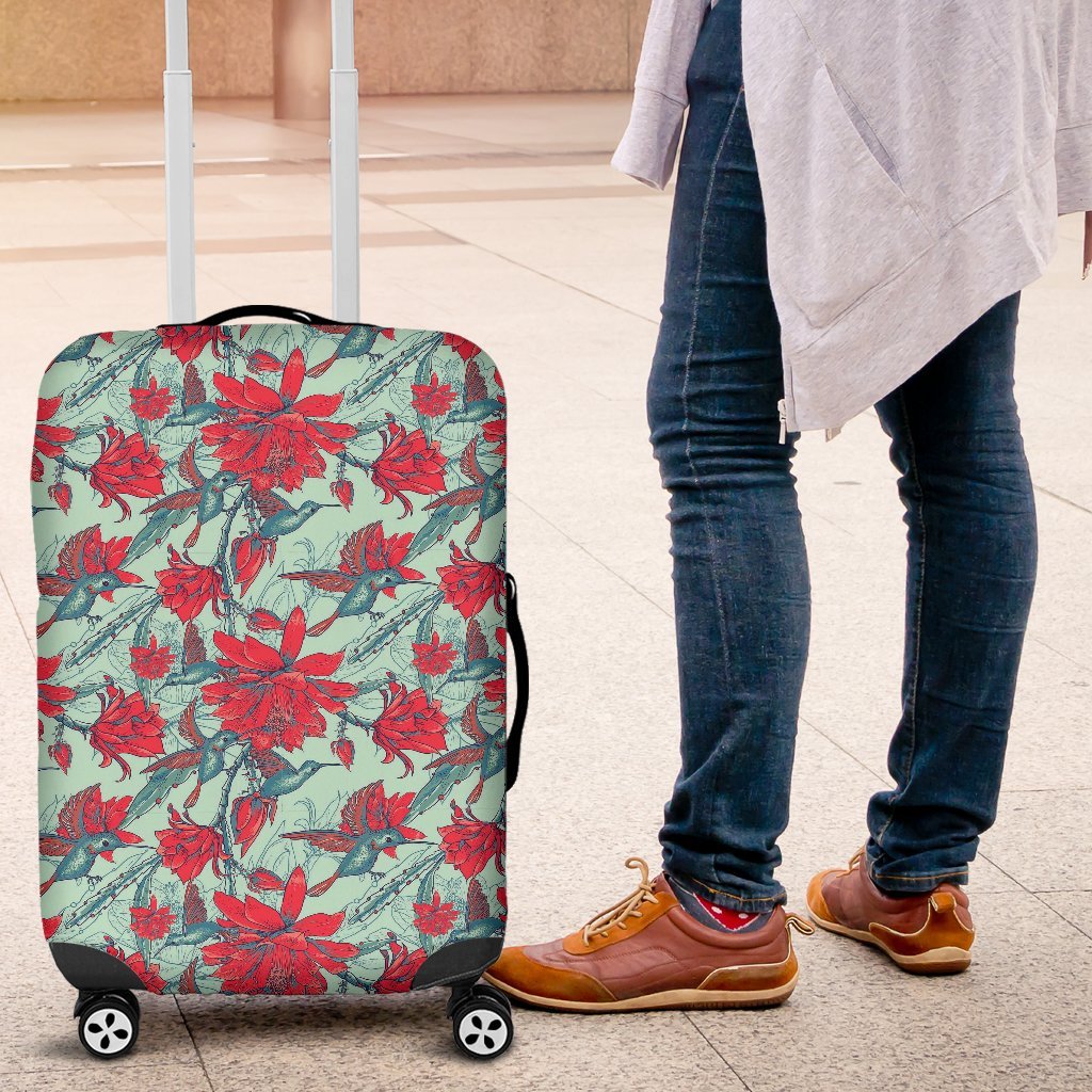 Hummingbird Floral Pattern Print Luggage Cover Protector-grizzshop