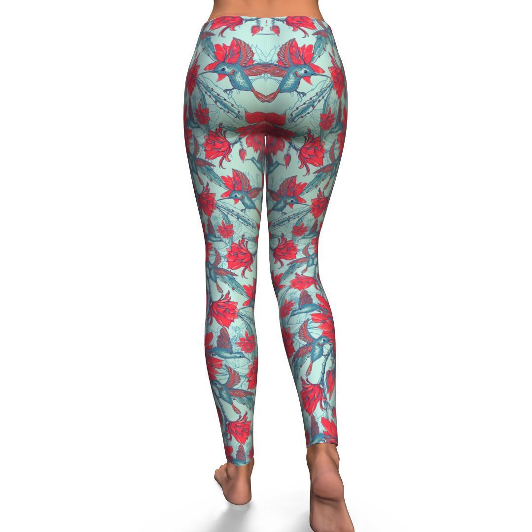 Hummingbird Floral Pattern Print Pattern Women Leggings-grizzshop