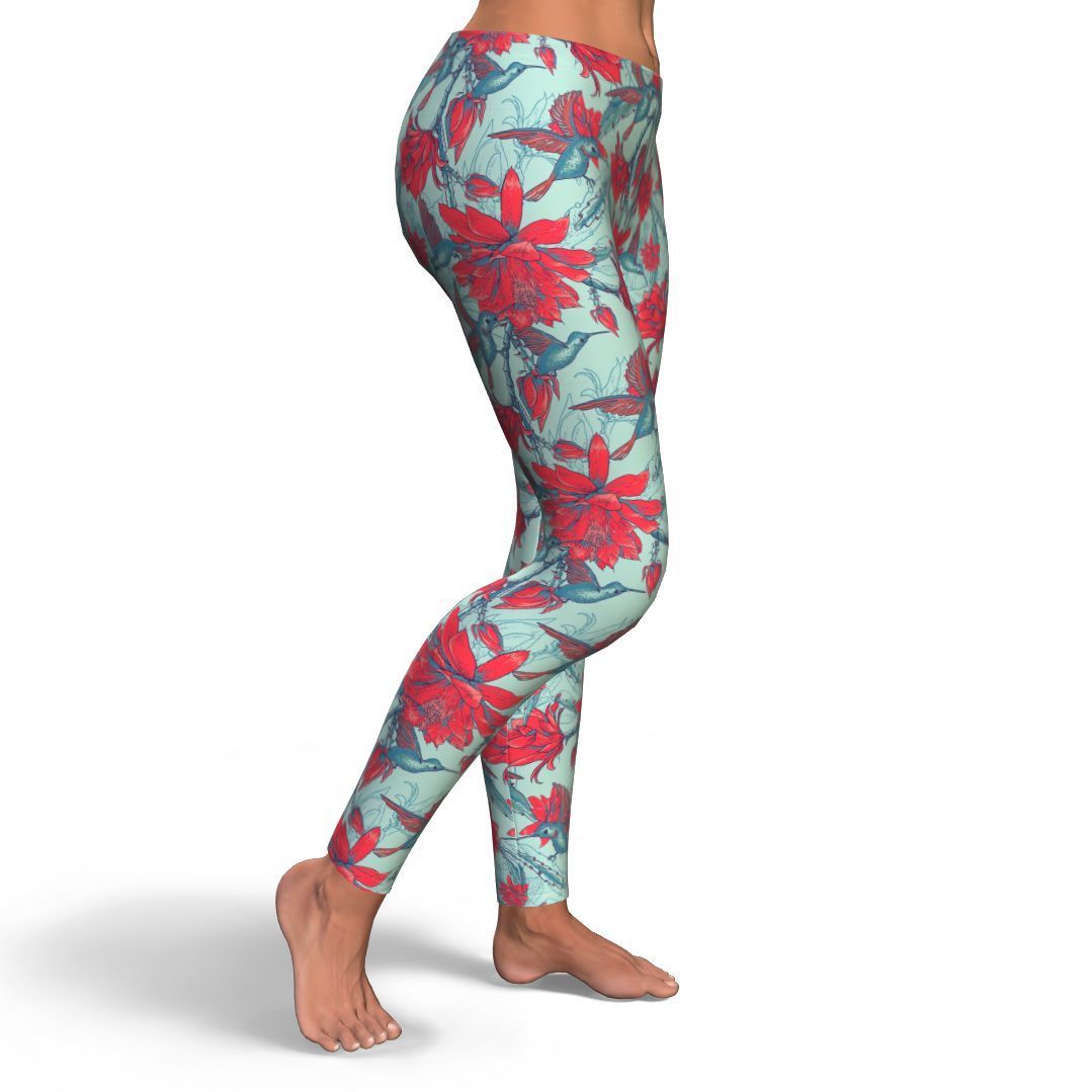 Hummingbird Floral Pattern Print Pattern Women Leggings-grizzshop