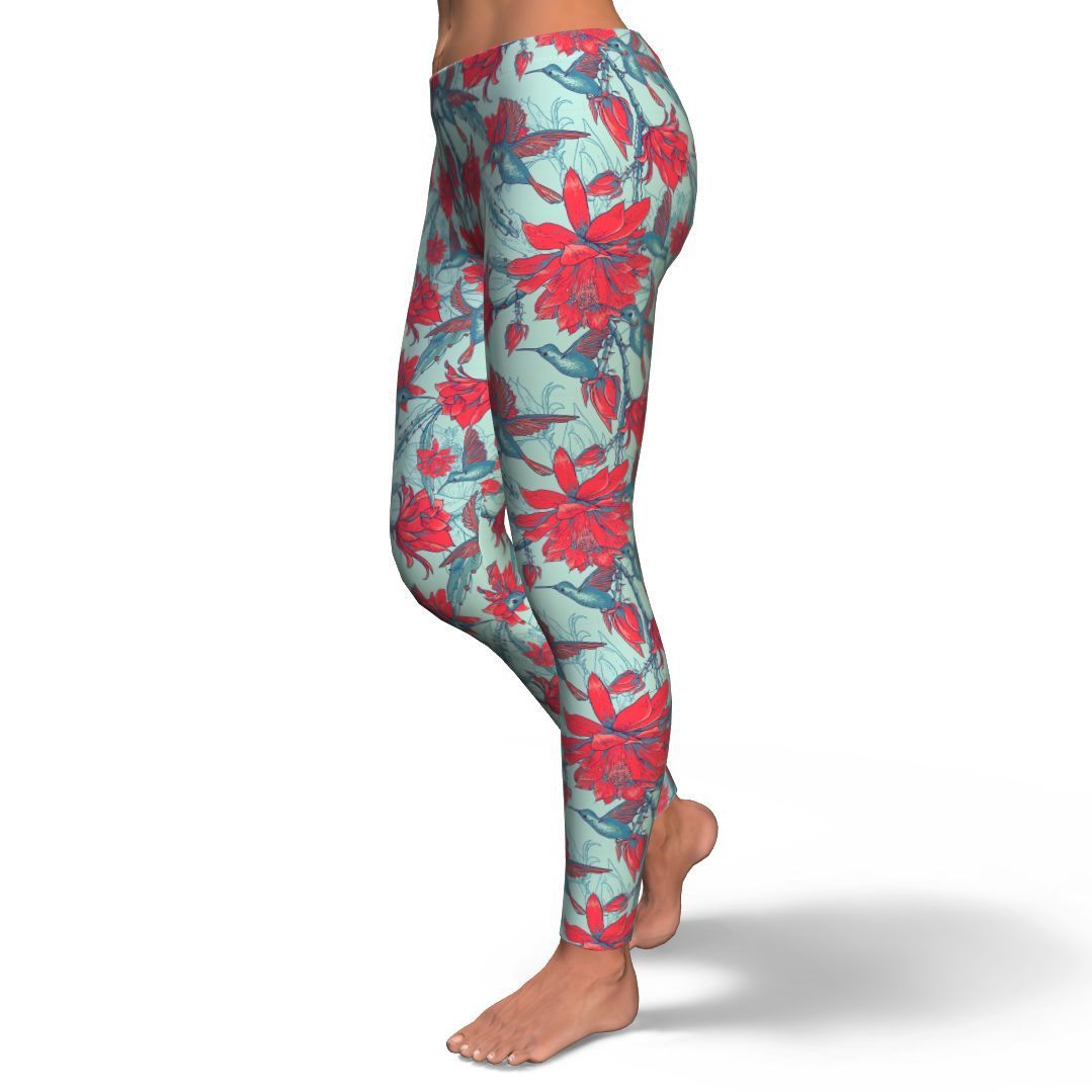 Hummingbird Floral Pattern Print Pattern Women Leggings-grizzshop