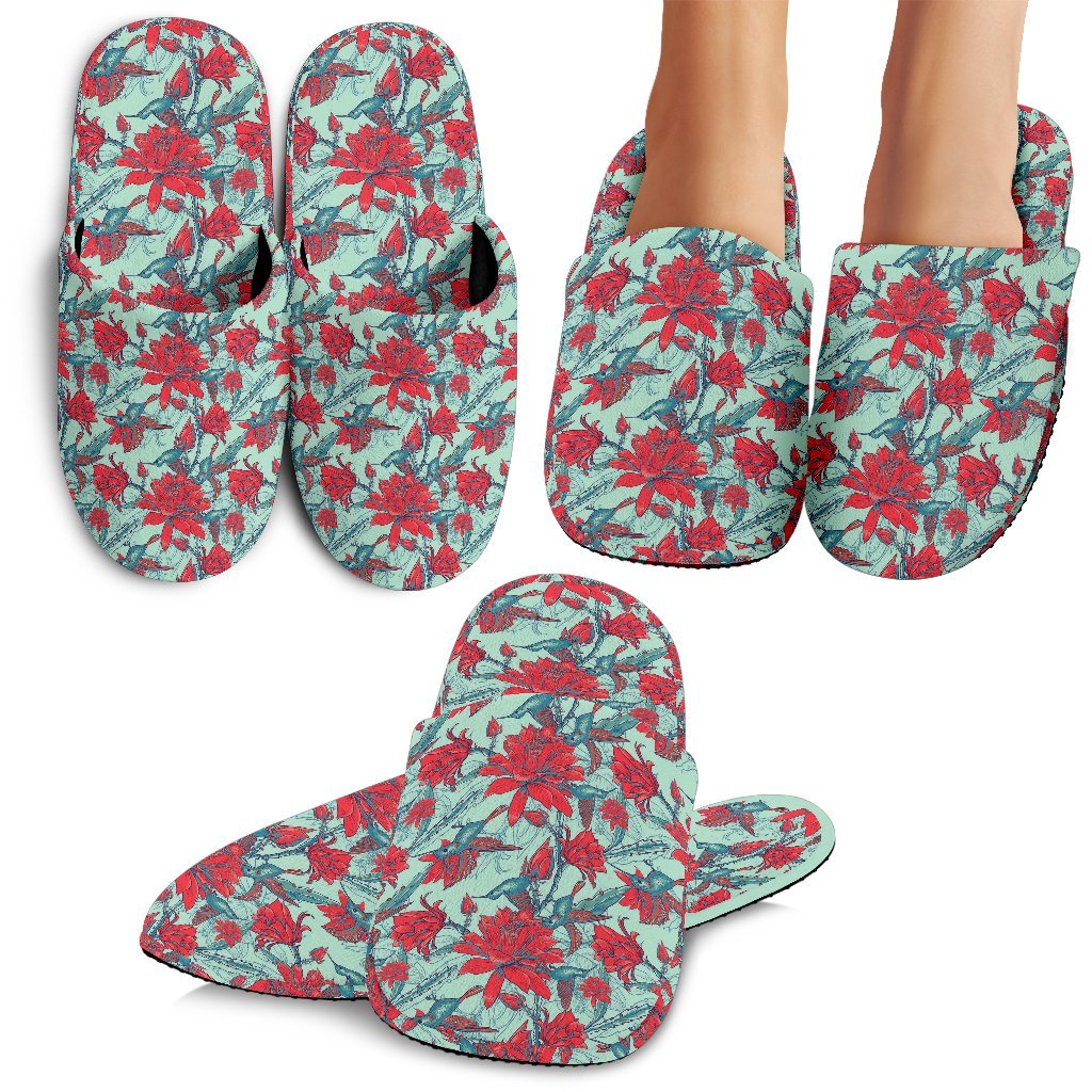 Hummingbird Floral Pattern Print Premium Home Slippers-grizzshop