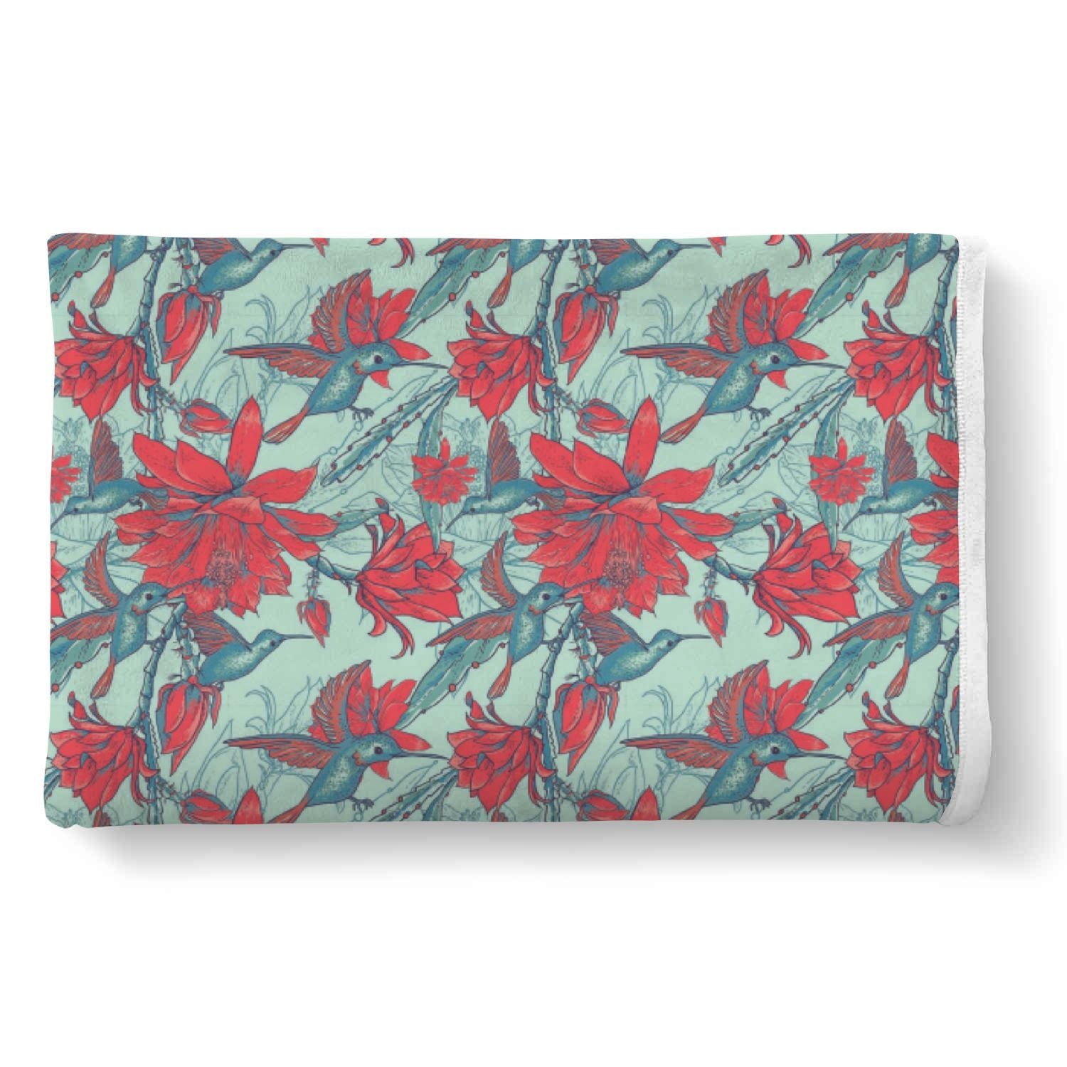 Hummingbird Floral Pattern Print Throw Blanket-grizzshop