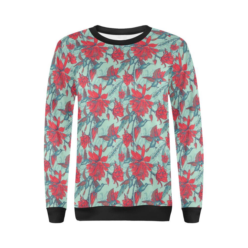 Hummingbird Floral Pattern Print Women Crewneck Sweatshirt-grizzshop