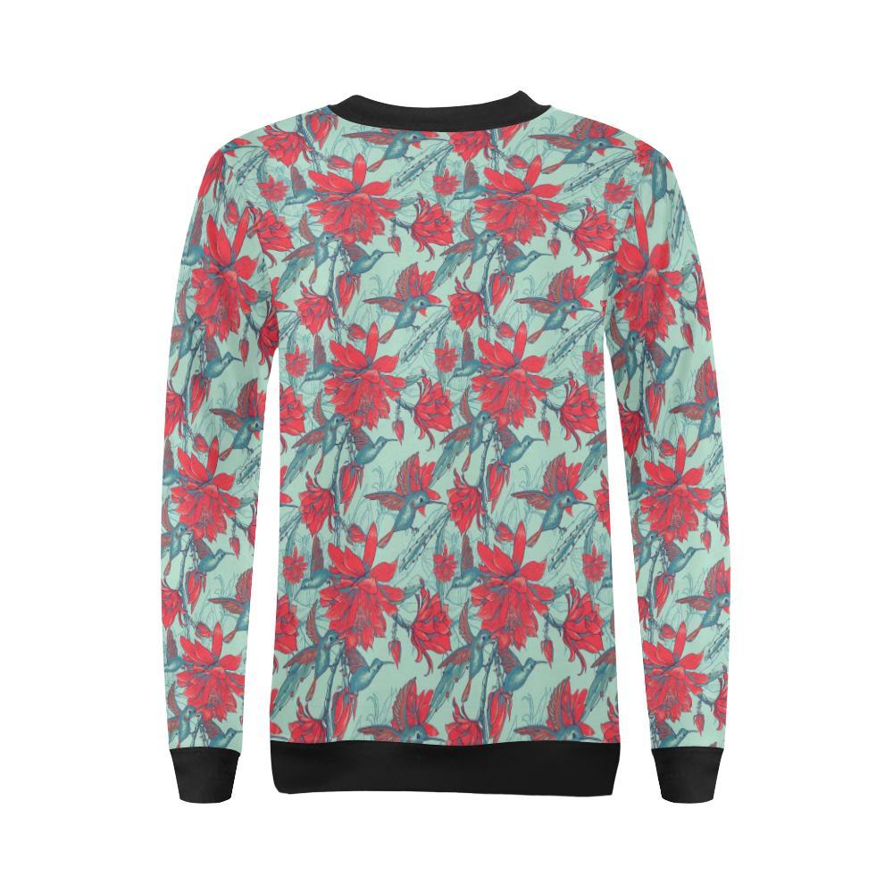 Hummingbird Floral Pattern Print Women Crewneck Sweatshirt-grizzshop