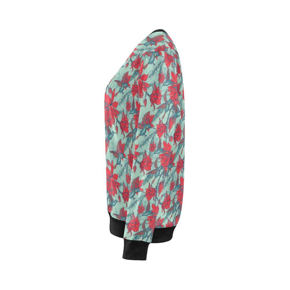Hummingbird Floral Pattern Print Women Crewneck Sweatshirt-grizzshop