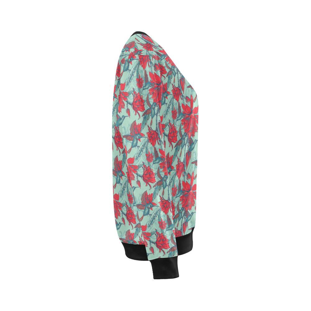 Hummingbird Floral Pattern Print Women Crewneck Sweatshirt-grizzshop