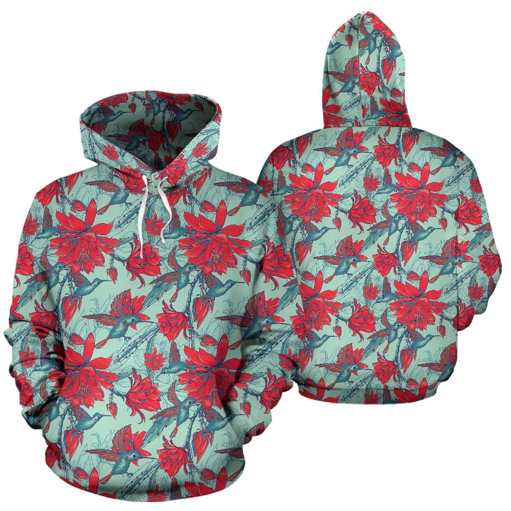 Hummingbird Floral Pattern Print Women Men Pullover Hoodie-grizzshop