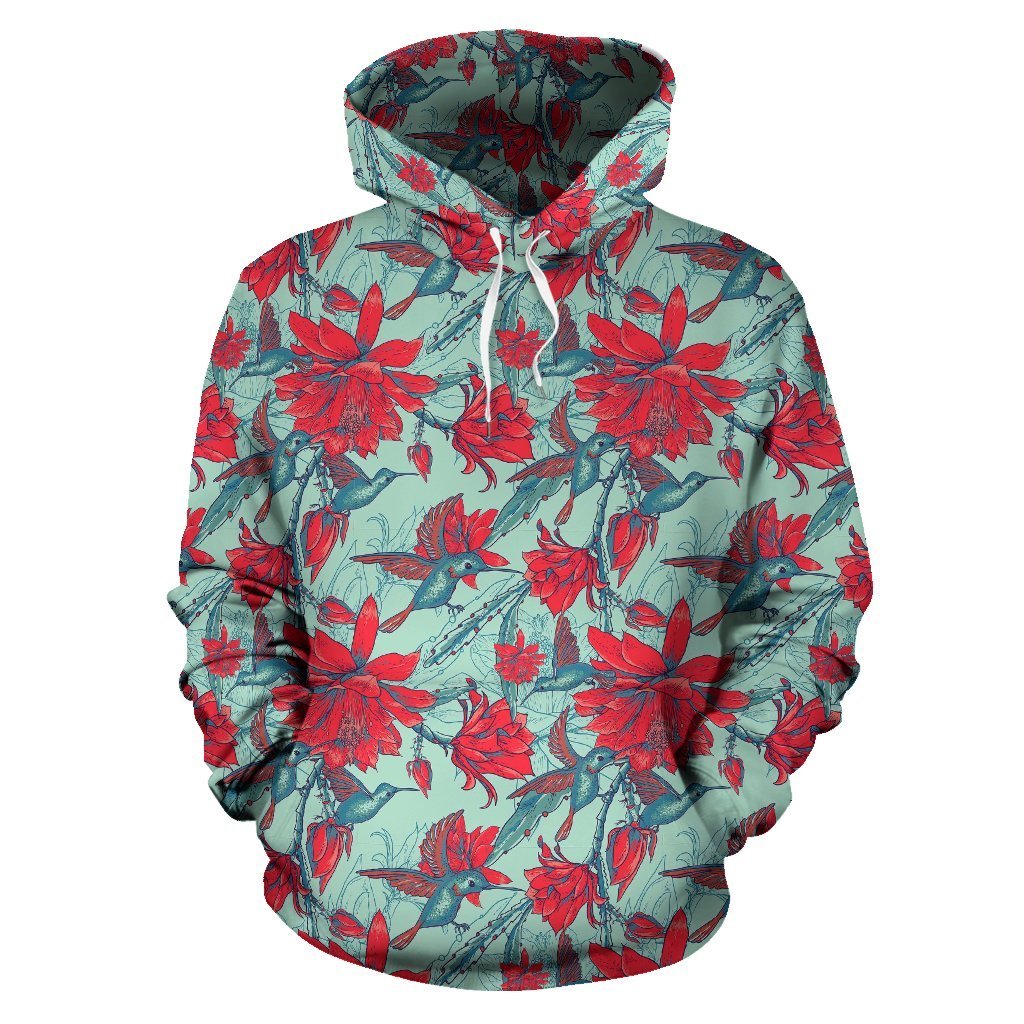 Hummingbird Floral Pattern Print Women Men Pullover Hoodie-grizzshop