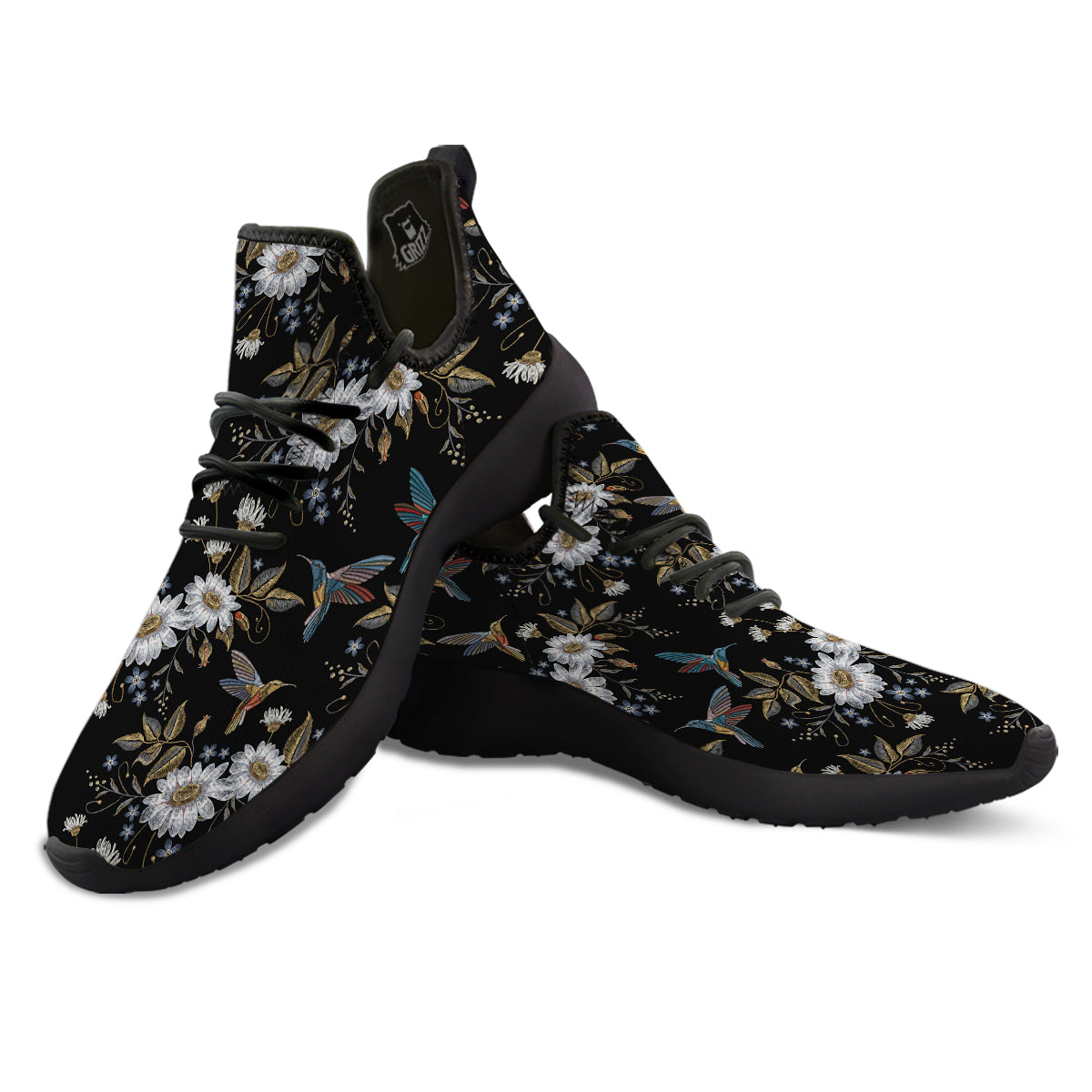 Hummingbird Floral Vintage Print Pattern Black Athletic Shoes-grizzshop