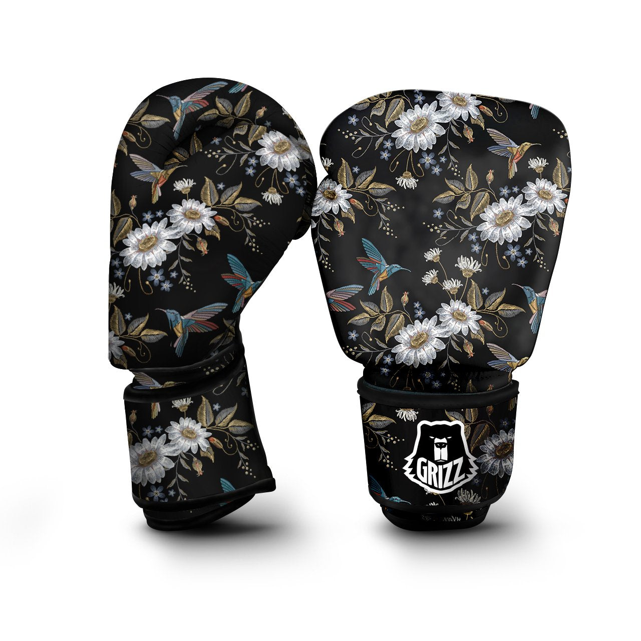 Hummingbird Floral Vintage Print Pattern Boxing Gloves-grizzshop