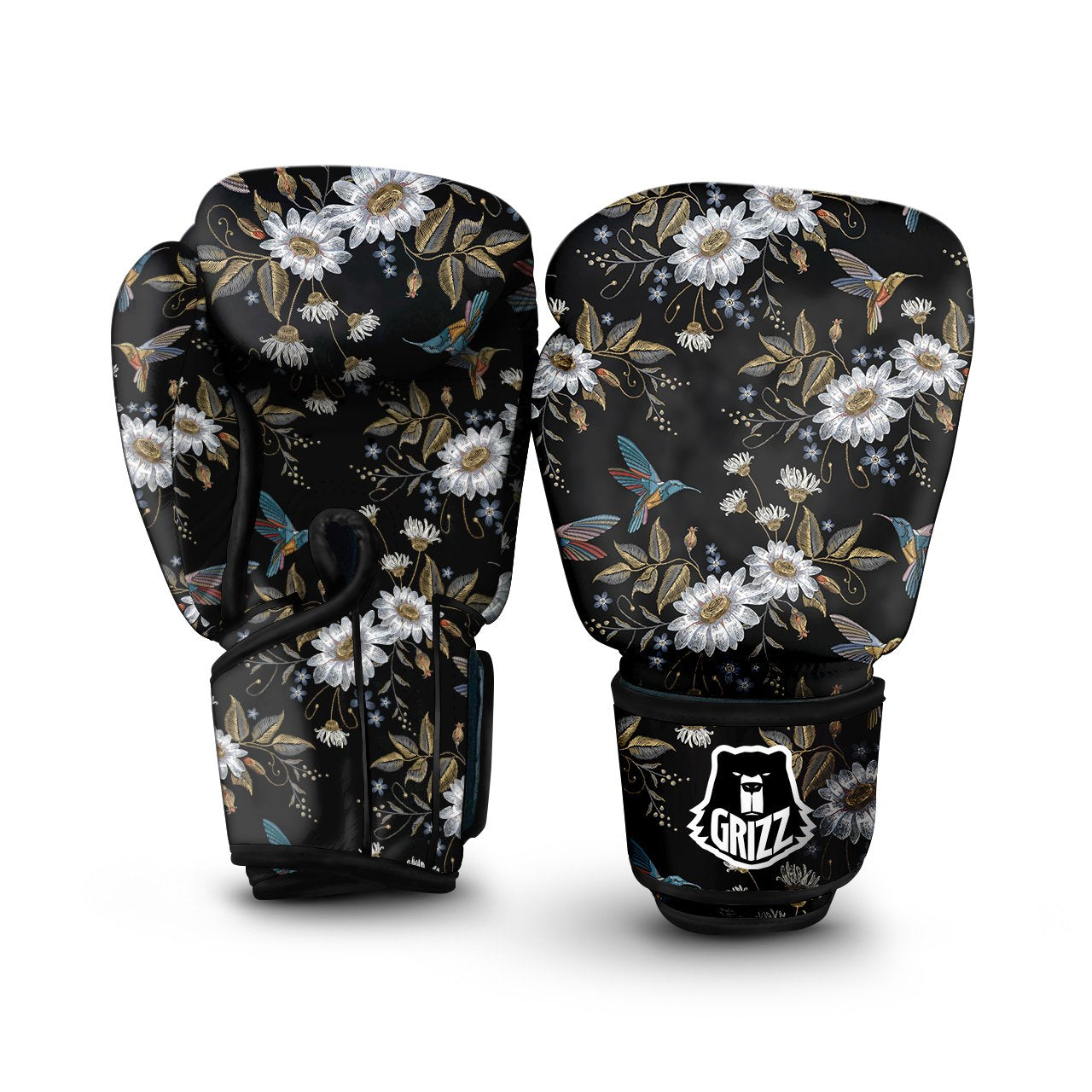 Hummingbird Floral Vintage Print Pattern Boxing Gloves-grizzshop