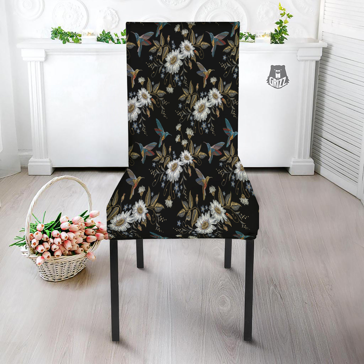 Hummingbird Floral Vintage Print Pattern Dining Chair Slipcover-grizzshop