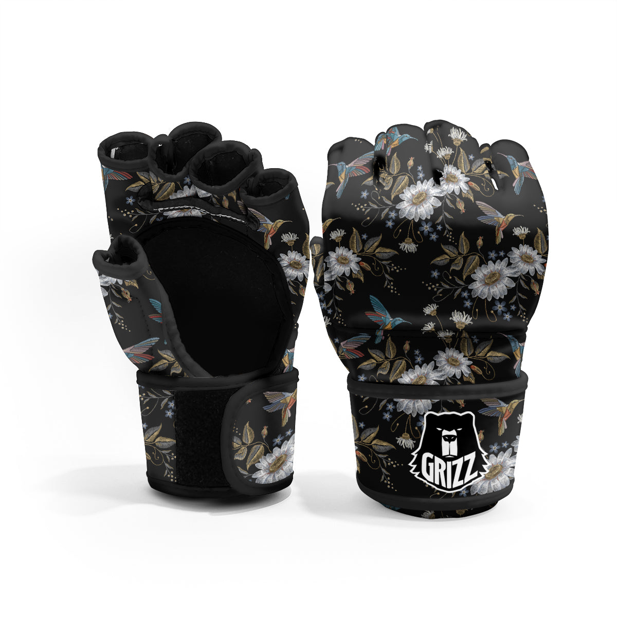 Hummingbird Floral Vintage Print Pattern MMA Gloves-grizzshop