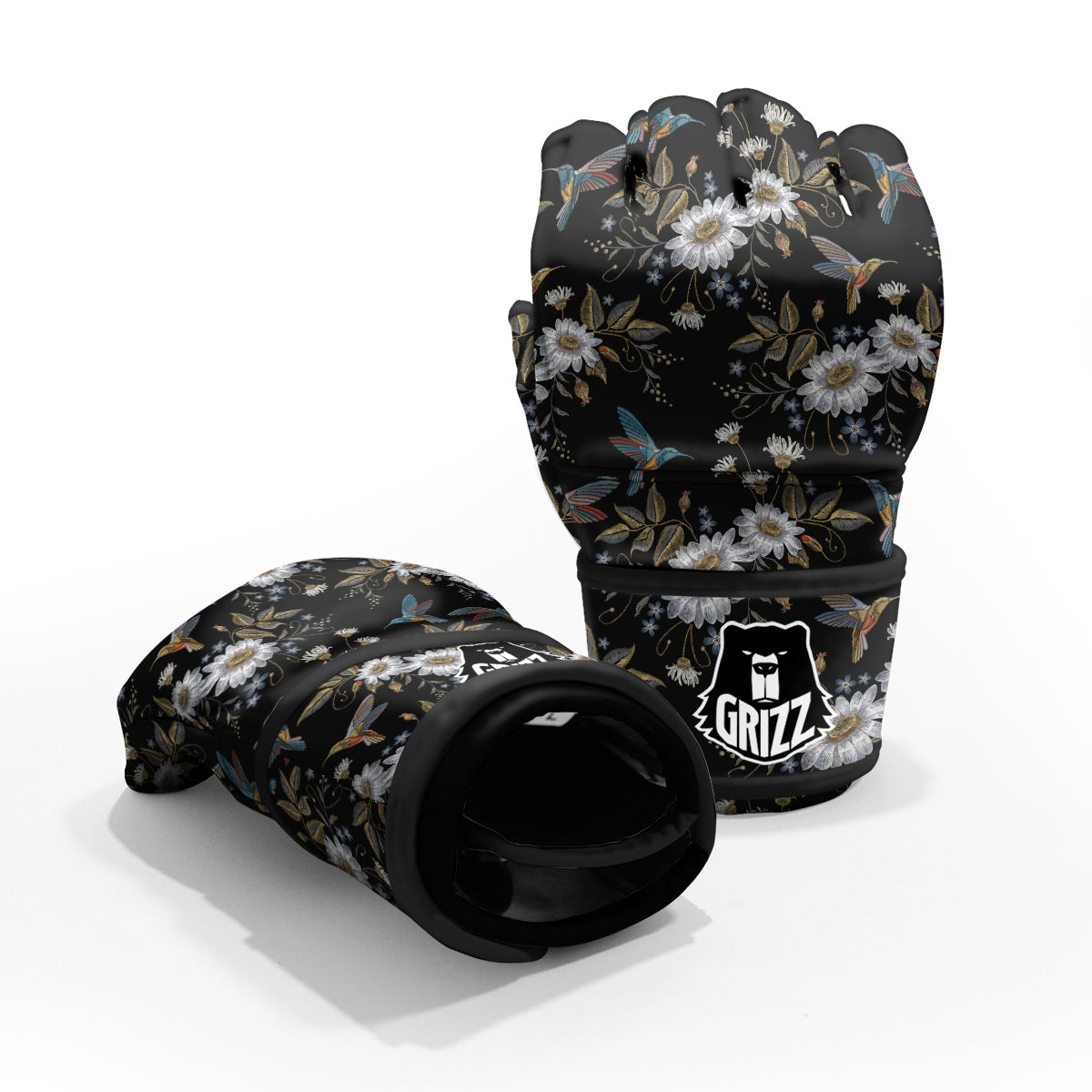 Hummingbird Floral Vintage Print Pattern MMA Gloves-grizzshop