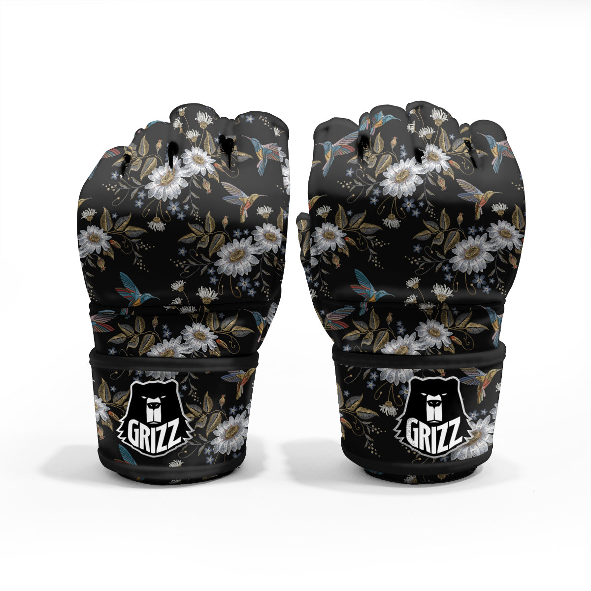 Hummingbird Floral Vintage Print Pattern MMA Gloves-grizzshop