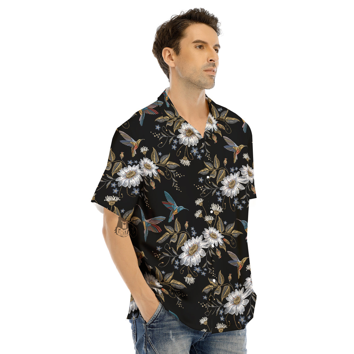 Hummingbird Floral Vintage Print Pattern Men's Hawaiian Shirt-grizzshop