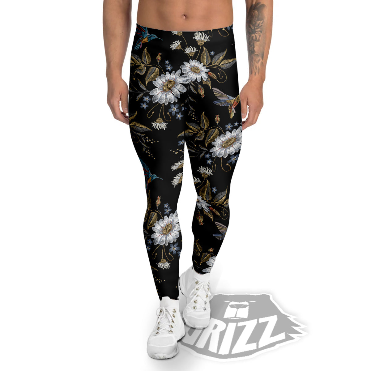 Hummingbird Floral Vintage Print Pattern Men's Leggings-grizzshop