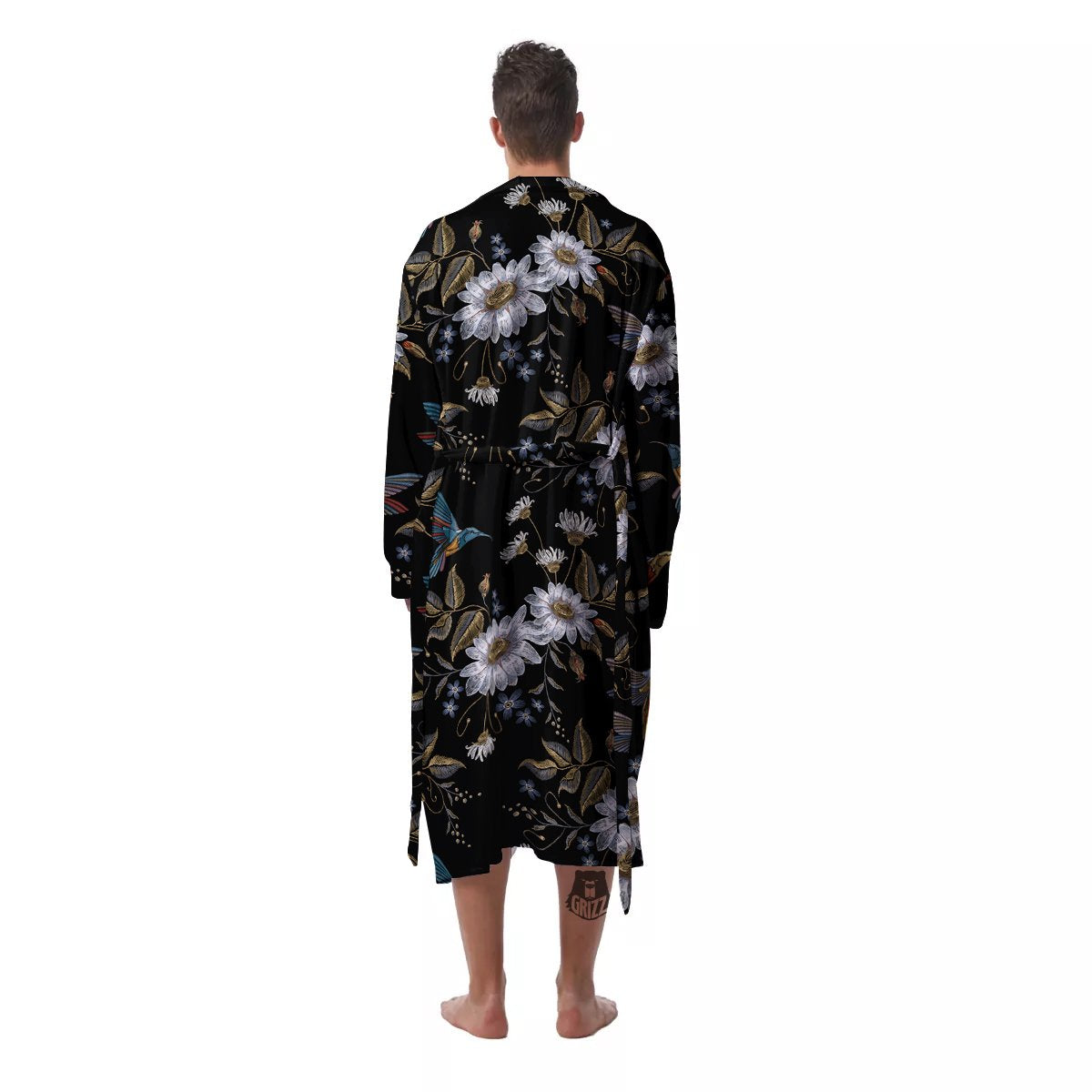 Hummingbird Floral Vintage Print Pattern Men's Robe-grizzshop