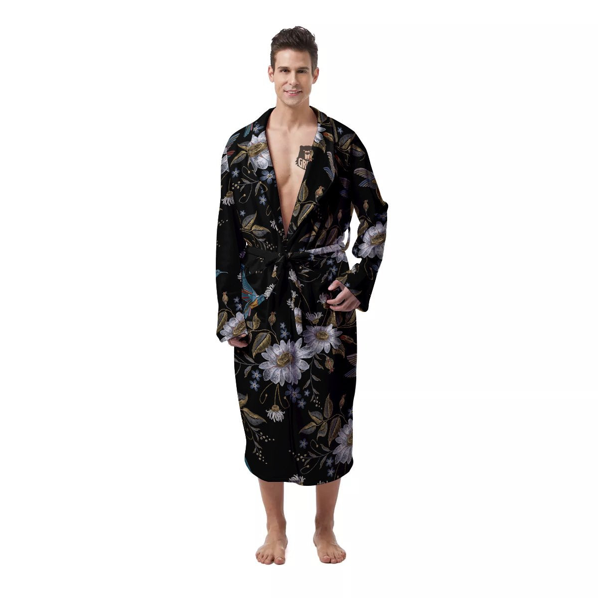 Hummingbird Floral Vintage Print Pattern Men's Robe-grizzshop