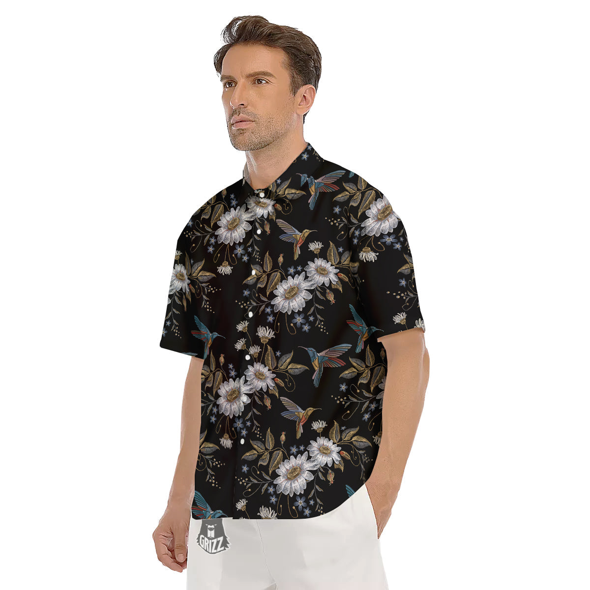 Hummingbird Floral Vintage Print Pattern Men's Short Sleeve Shirts-grizzshop