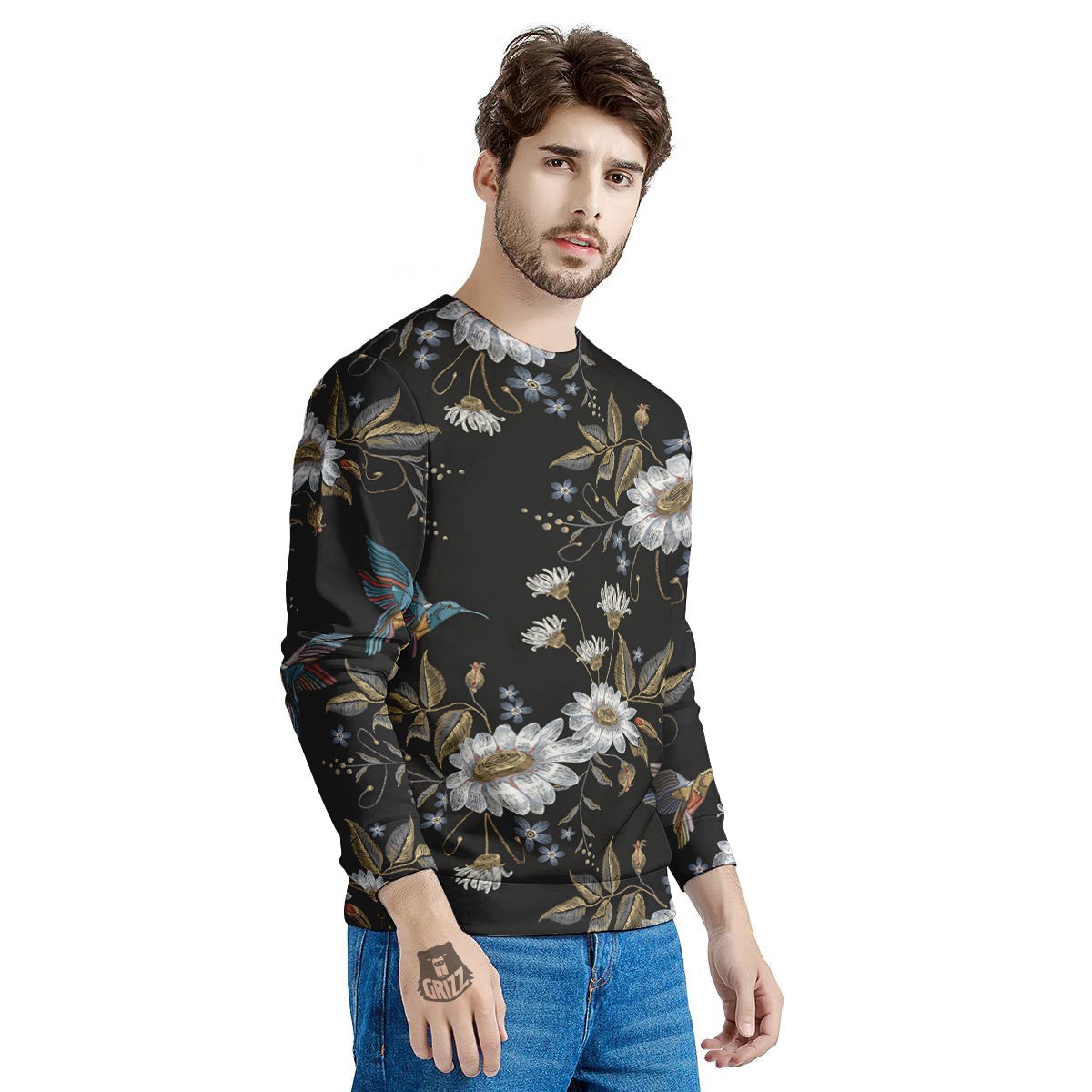 Hummingbird Floral Vintage Print Pattern Men's Sweatshirt-grizzshop