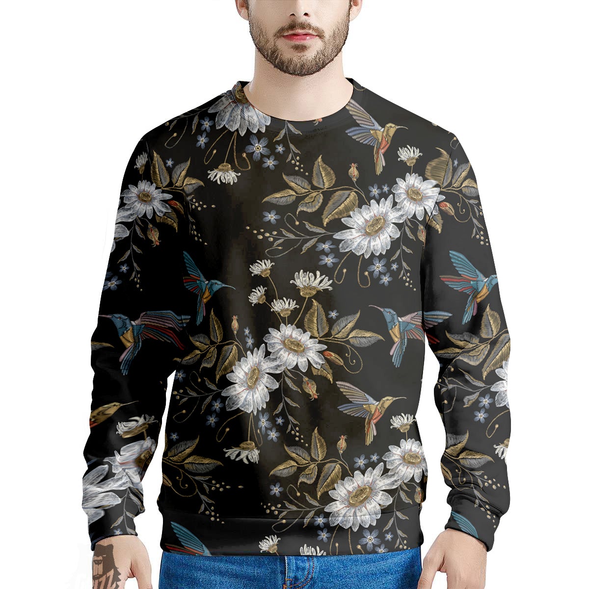 Hummingbird Floral Vintage Print Pattern Men's Sweatshirt-grizzshop