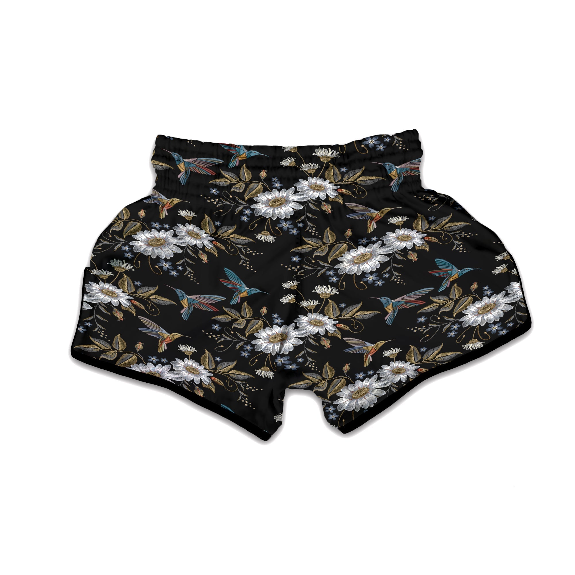 Hummingbird Floral Vintage Print Pattern Muay Thai Boxing Shorts-grizzshop