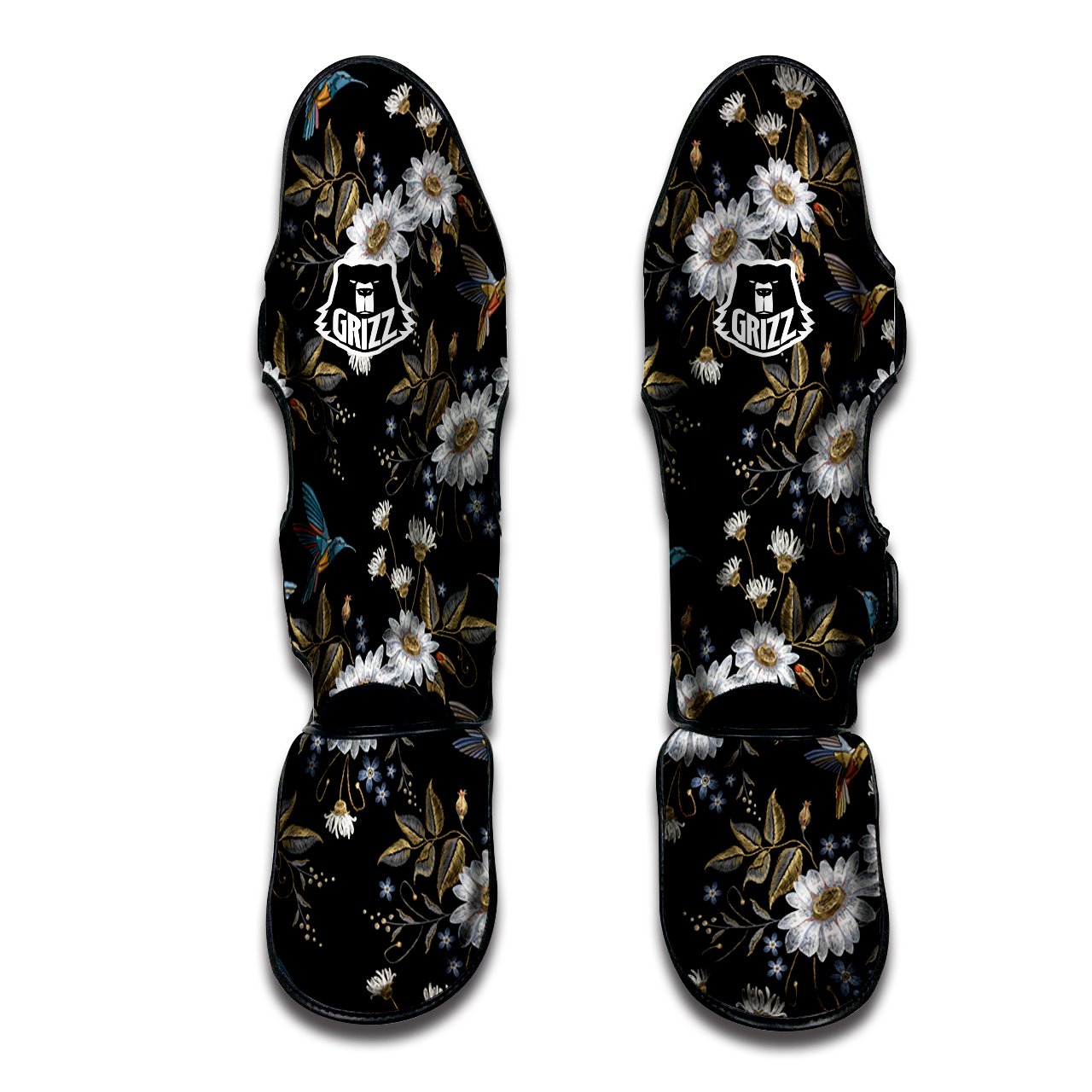 Hummingbird Floral Vintage Print Pattern Muay Thai Shin Guards-grizzshop