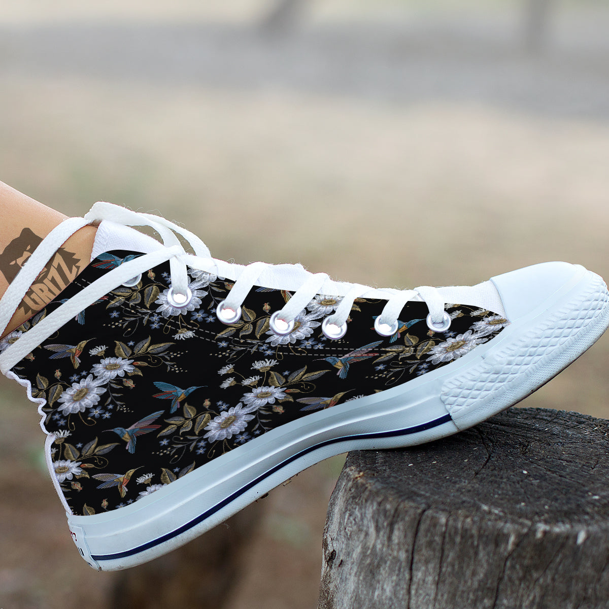 Hummingbird Floral Vintage Print Pattern White High Top Shoes-grizzshop