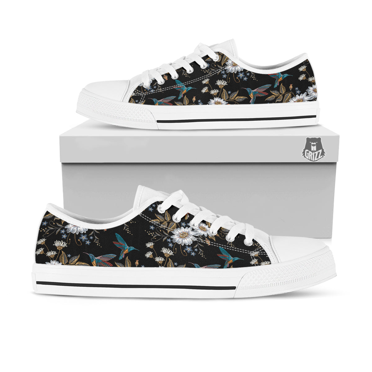 Hummingbird Floral Vintage Print Pattern White Low Top Shoes-grizzshop