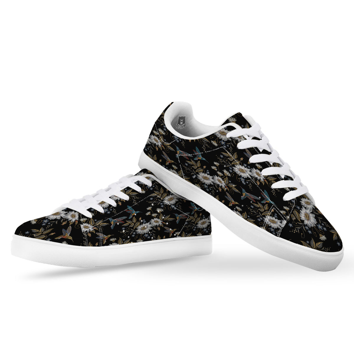 Hummingbird Floral Vintage Print Pattern White Low Top Sneakers-grizzshop