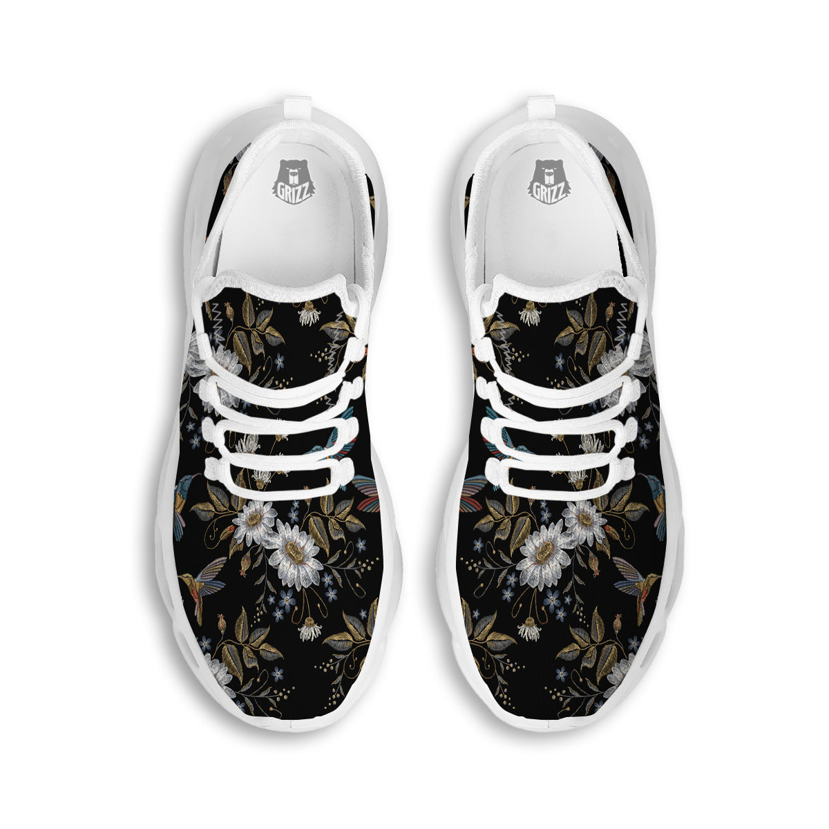 Hummingbird Floral Vintage Print Pattern White Running Shoes-grizzshop